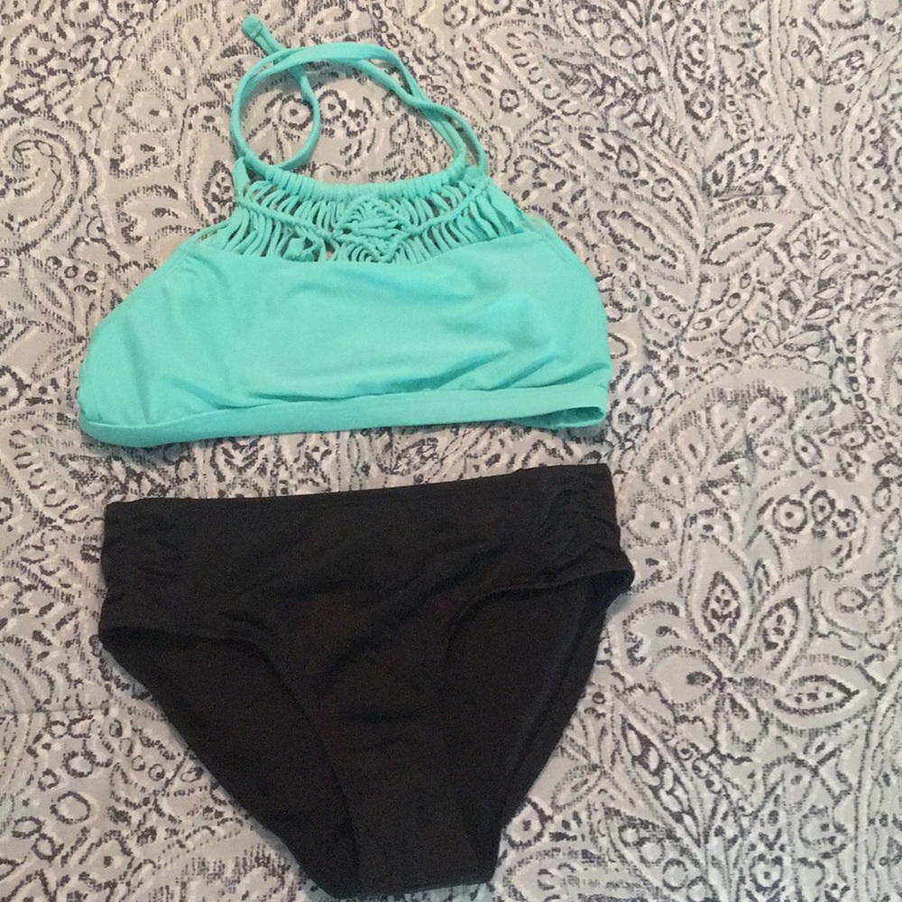 Black and teal bathing suit bottoms